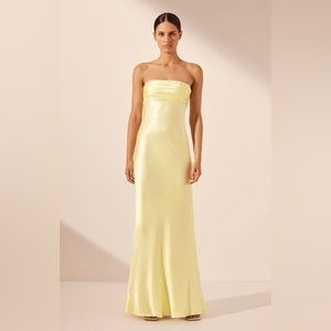 Shona Joy La Lune Strapless Ruched Bodice Maxi Dress in Lemon. Size 4. NWT